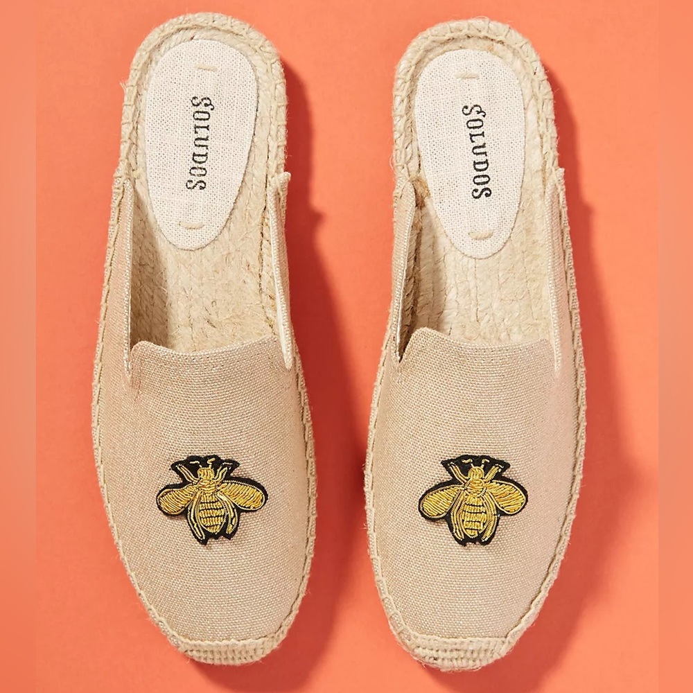 Soludos Beige Espadrille Mules with Yellow Bee Patch